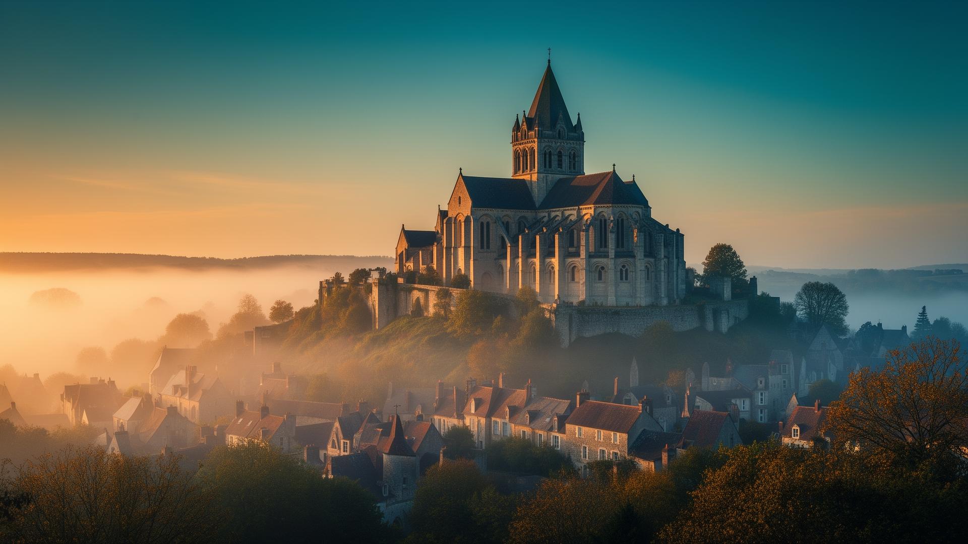 Basílica de Sainte-Marie-Madeleine em Vézelay ao amanhecer