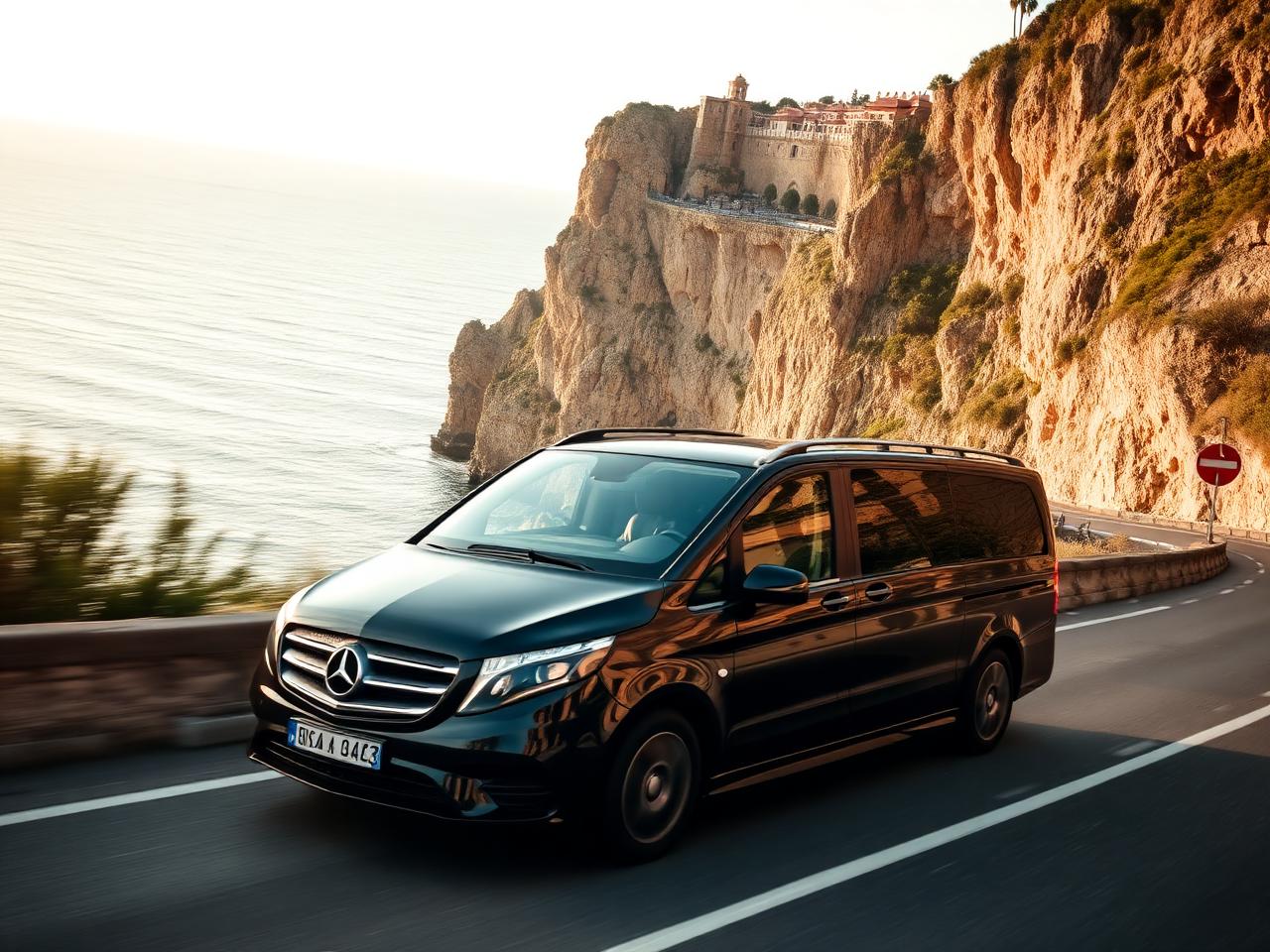 Van Mercedes em estrada costeira italiana